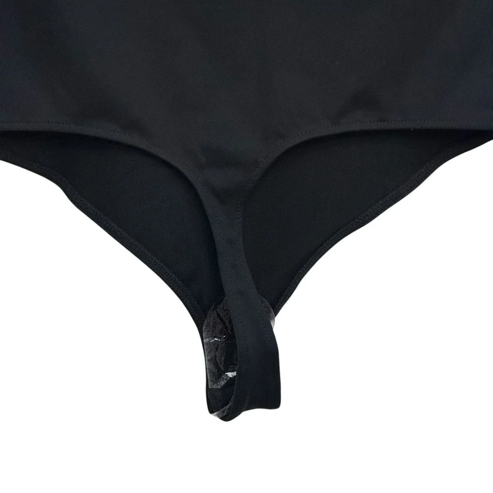 Free People Intimately Black Jersey Knit‎ Long Sleeve Thong Bodysuit Top Size S